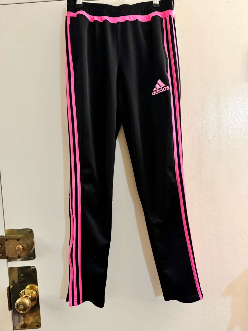 Adidas Black Track Pants with Hot Pink Stripes Size Juniors Large